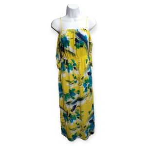 Yellow and Blue Floral Print Maxi Dress sz M